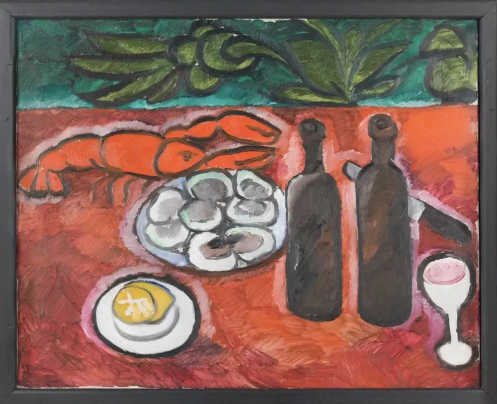 Natalia Goncharova, Nature morte au homard [Naturaleza muerta con bogavante], 1909-1910. Centre Pompidou, París. Musée national d’art moderne / Centre de création industrielle AM 81-65-857 © Natalia Goncharova, VEGAP, Barcelona, 2025