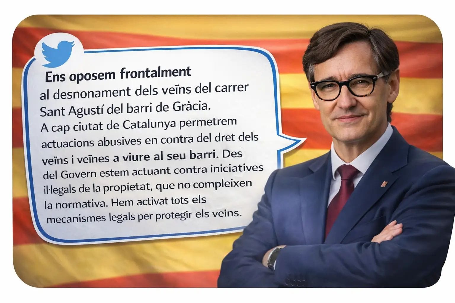 El presidente de Cataluña respalda a vecinos de Gràcia ante amenaza de desalojo