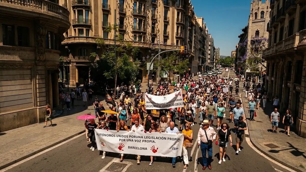 Los manifestantes en una imagen de esta mañana en Barcelona