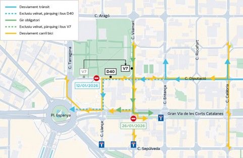 Grandes cambios en la movilidad por las obras de la L8 en plaza Espanya