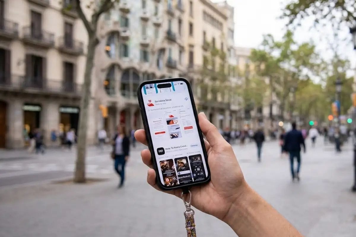 Un usuari descarregant l'aplicació 'Barcelona Social', en un mòbil
