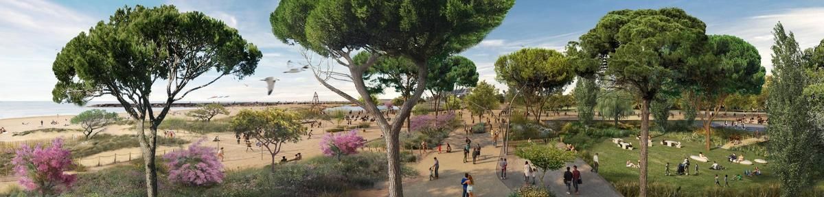 Recreación virtual del futuro parque litoral de las Tres Xemeneies, en Sant Adrià de Besòs. / GENERALITAT DE CATALUNYA