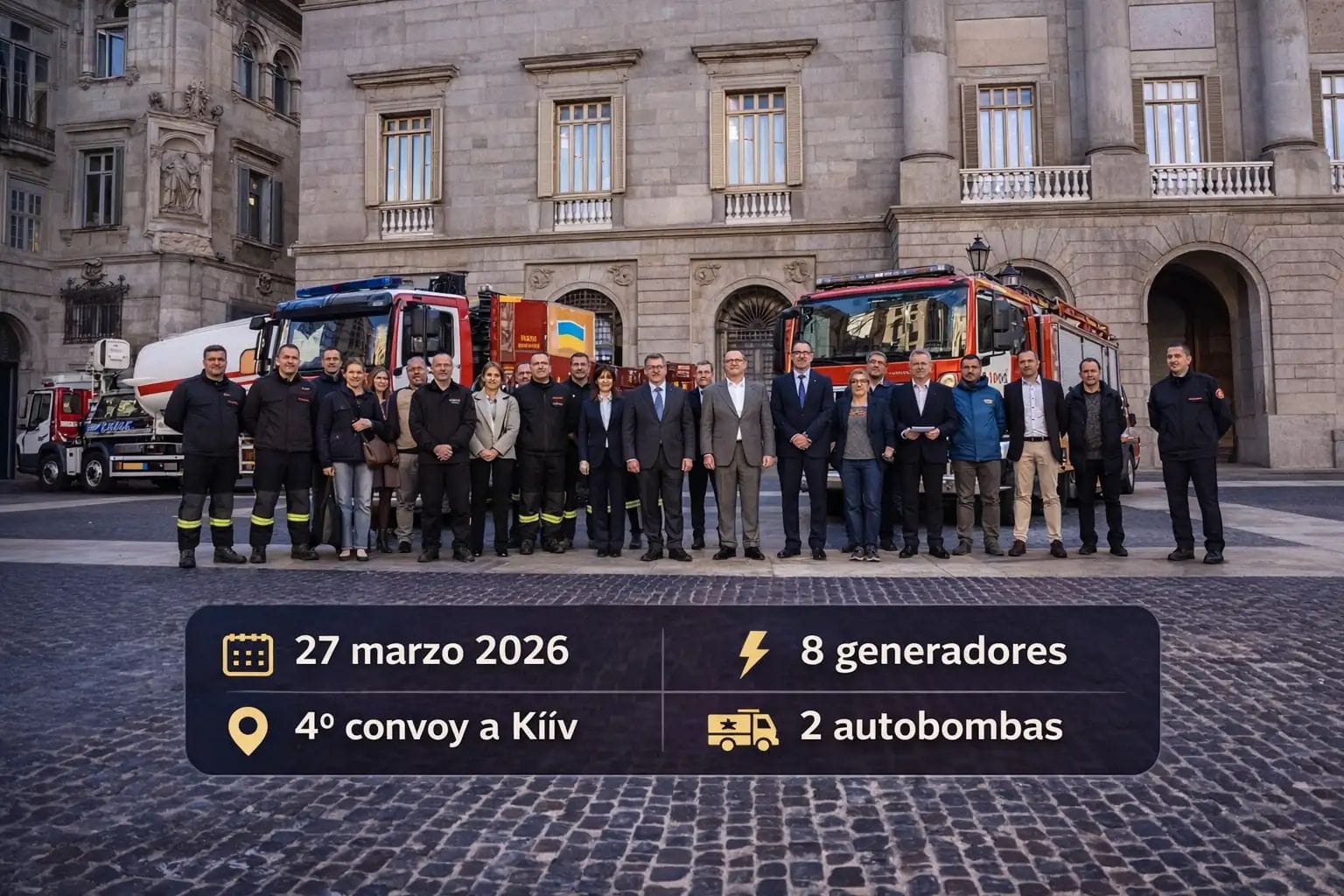 Barcelona despide hoy su mayor convoy humanitario a Kíiv con 8 generadores y 2 autobombas