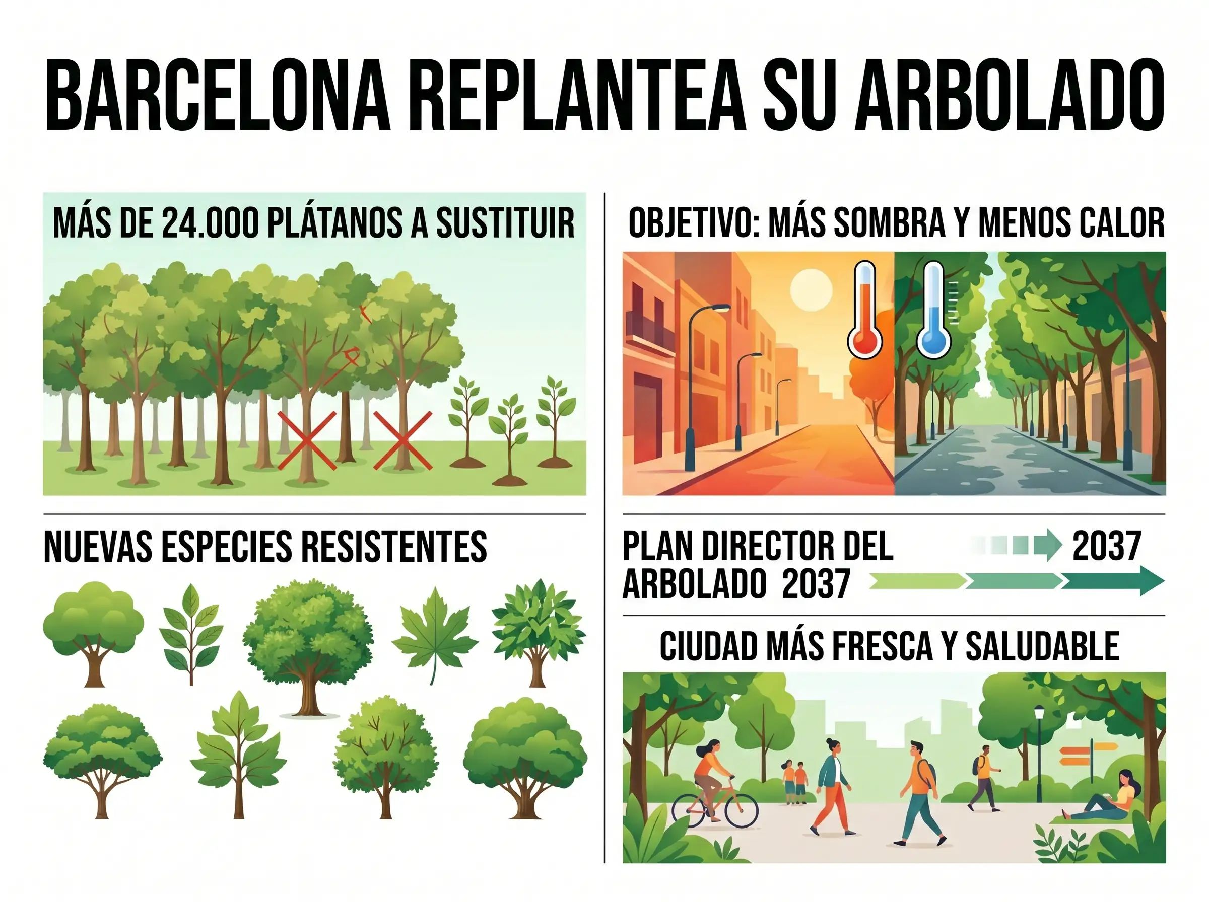 Barcelona cambiará miles de plátanos para sobrevivir al calor y dar más sombra a la ciudad