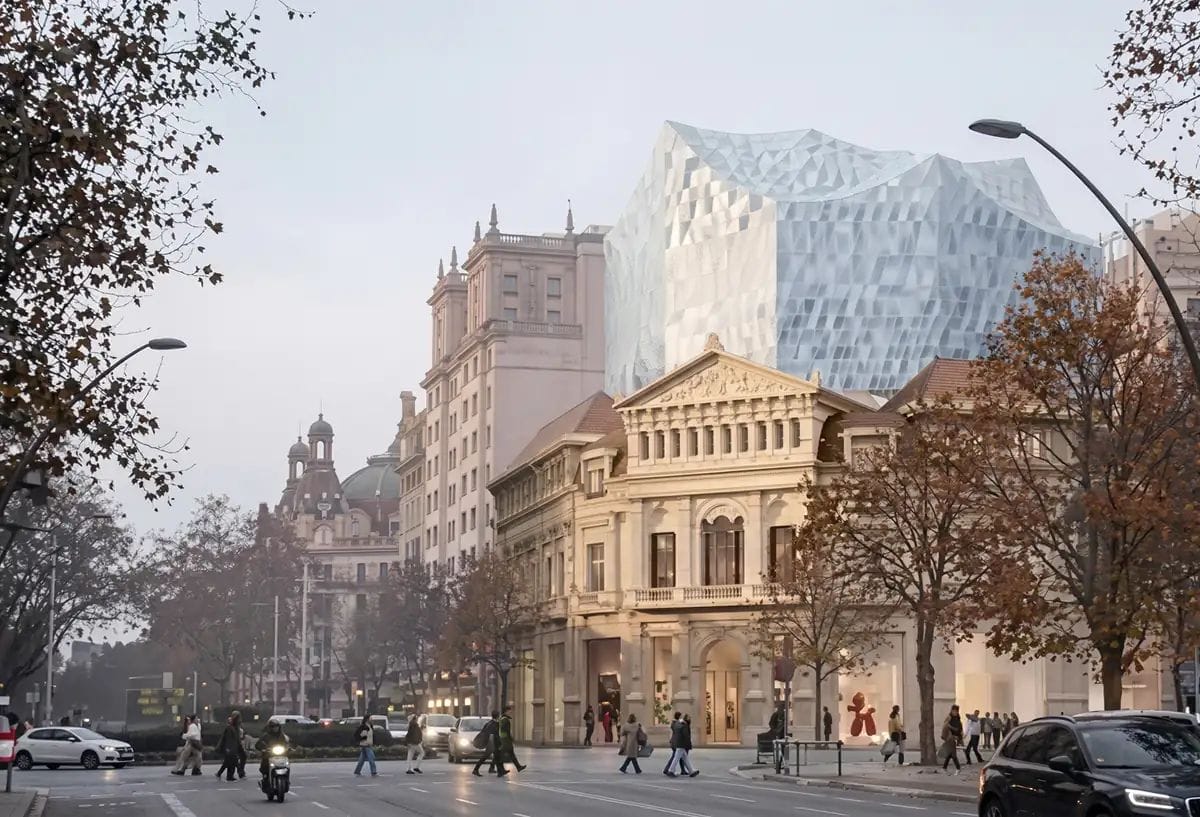 La projecte per al museu Thyssen de Barcelona, amb la volumetria afegida fora de la línia de la façana. / OUA / Casper Mueller Kneer Architects