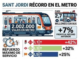 Barcelona bate su récord histórico en el metro en Sant Jordi con más de 2 millones de viajes en un solo día
