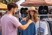 Vintage Market Day. Flea market in Barcelona, holiday's celebration on the beach of Barceloneta